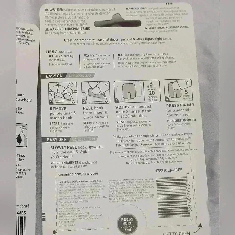 2 Pk Bundle of Brand New Command Adjustables. 48 Poster Strips + 10 1lb Hooks